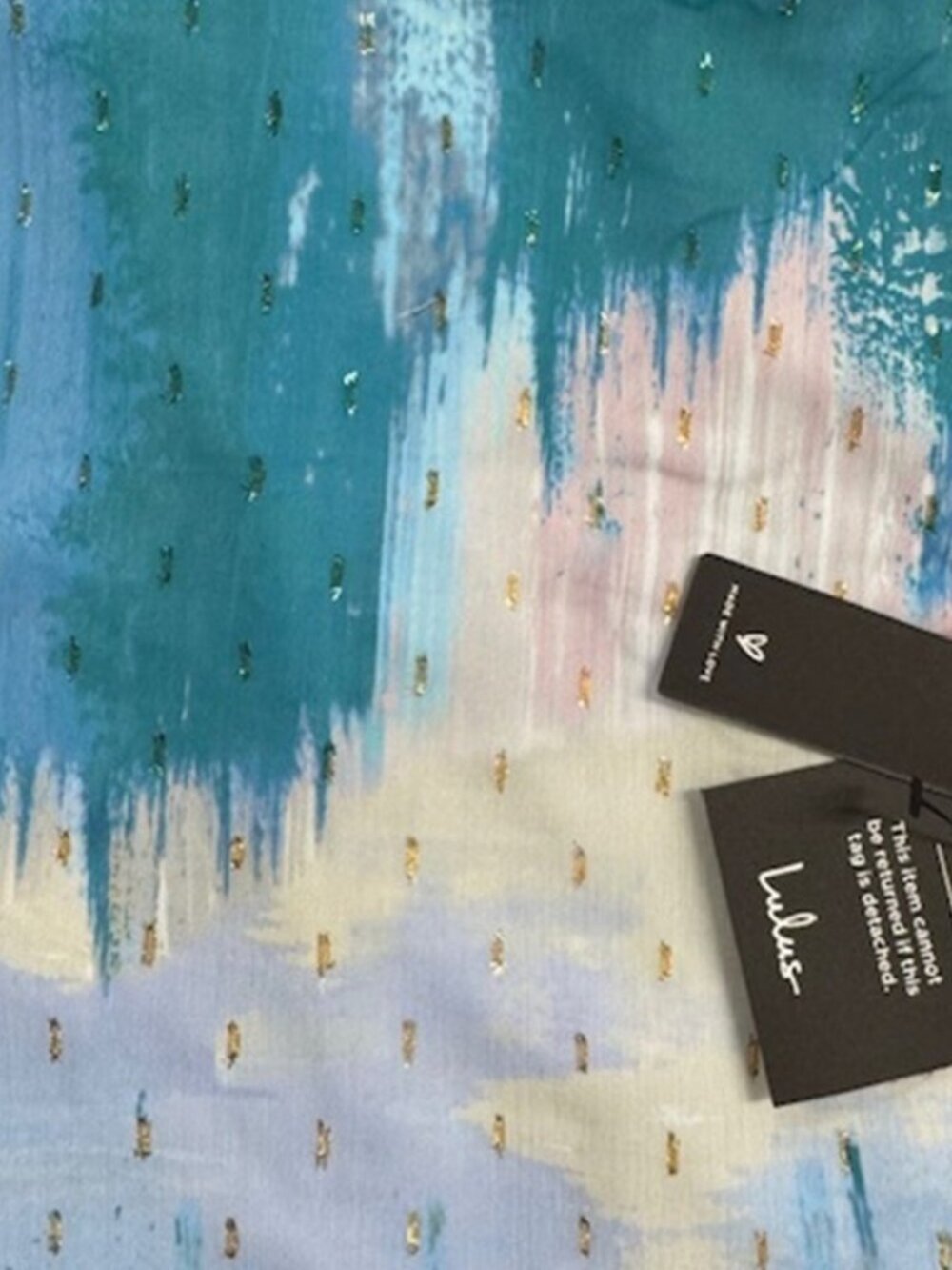 Lulus Faria Blue Multi Abstract Metallic Clip Dot Midi Dress NWT - Picture 6 of 9